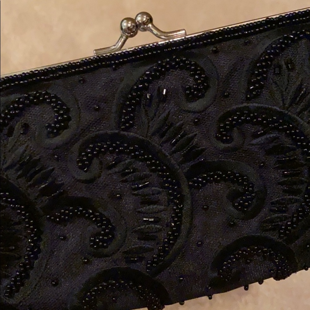 NWT Black beaded clutch